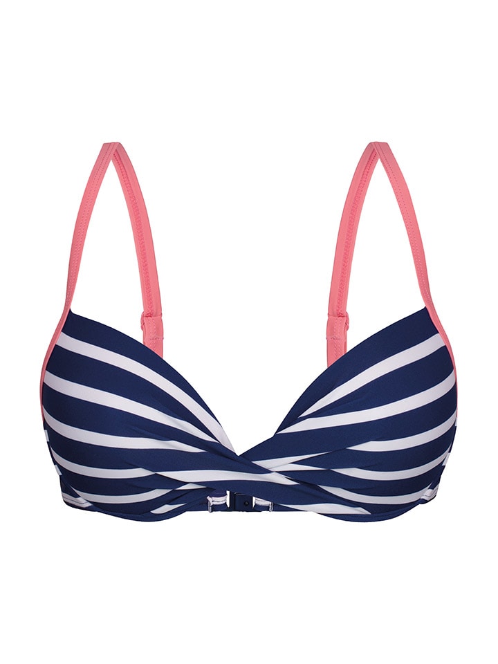 Biustonosz bikini w kolorze granatowo-biało-jasnoróżowym