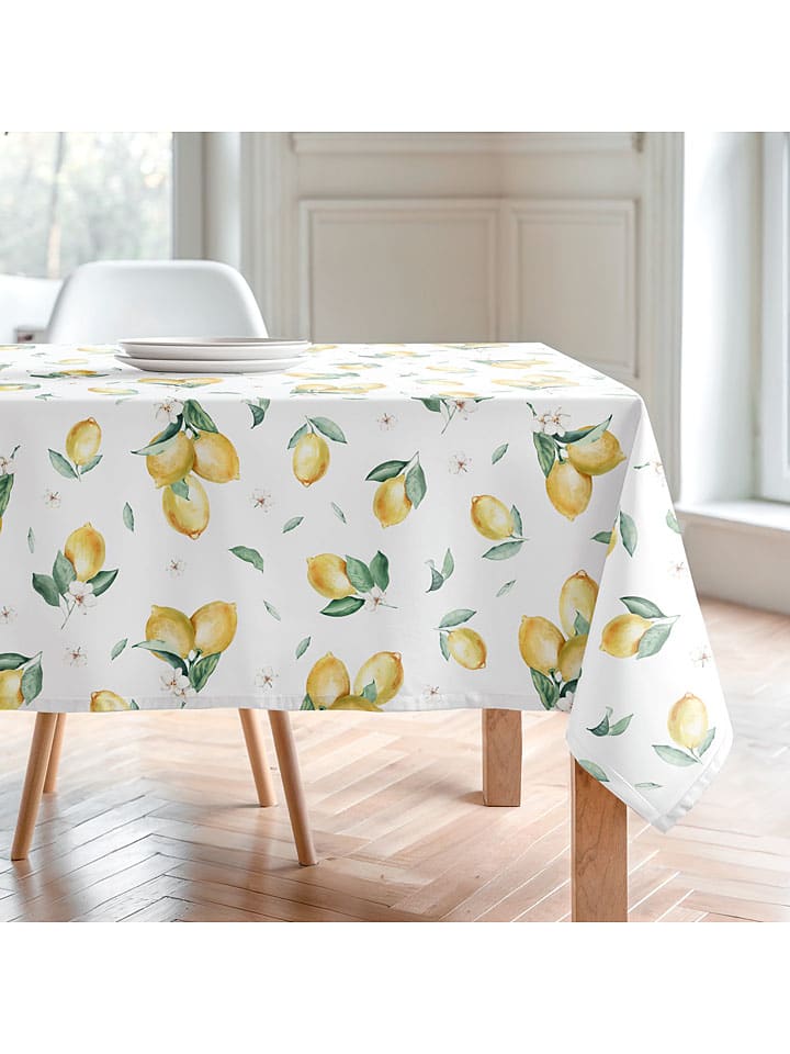 Obrus "Floral And Tropical Helios" w kolorze biało-zielono-żółtym