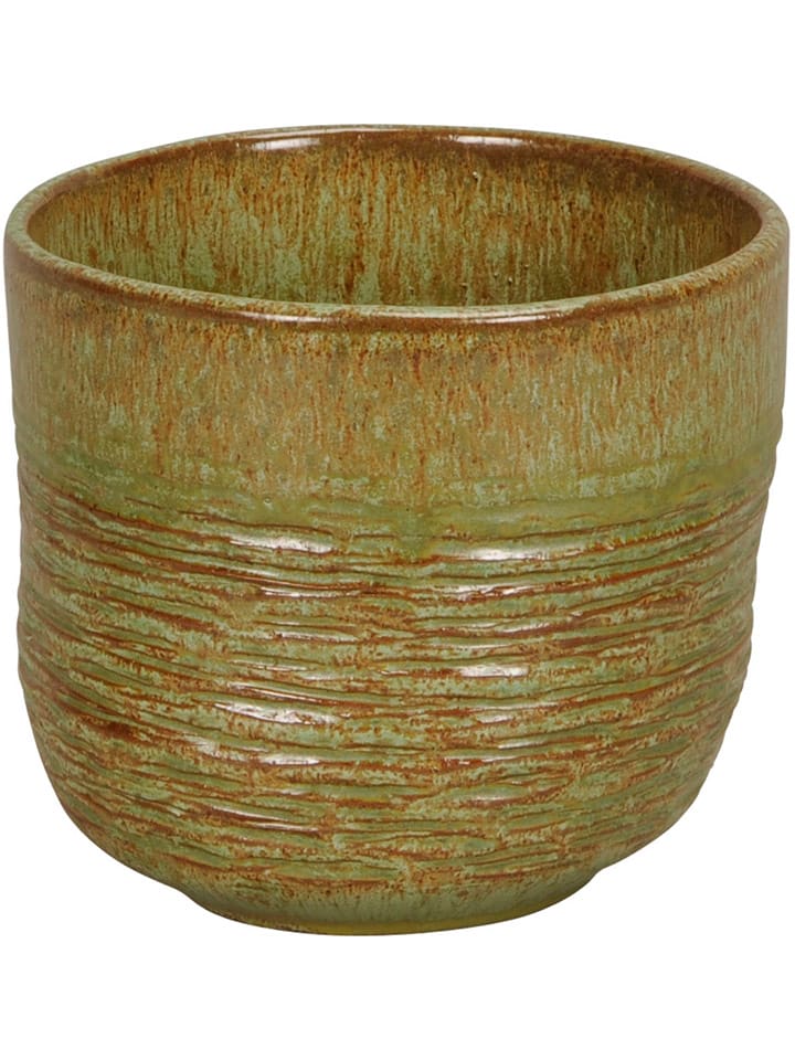 Doniczka w kolorze zielono-jasnobrązowym - wys. 12,5 x Ø 14,5 cm