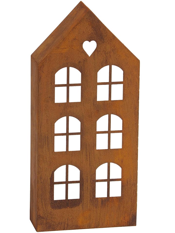 Windlicht "Huis" roestrood - (B)15,5 x (H)34 x (D)6 cm