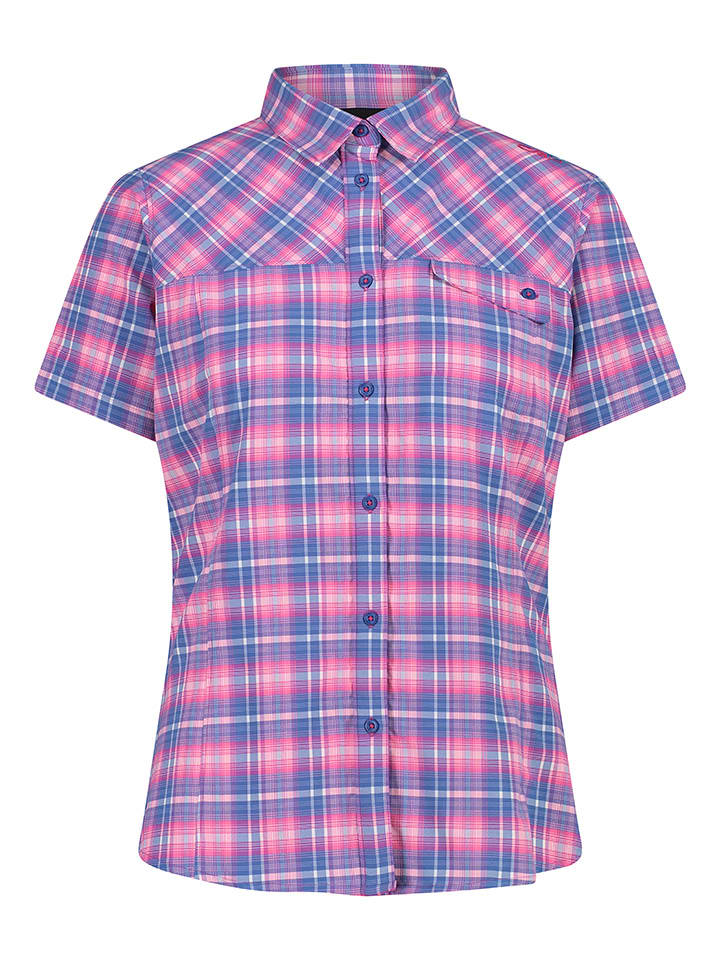 Functionele blouse blauw/lichtroze