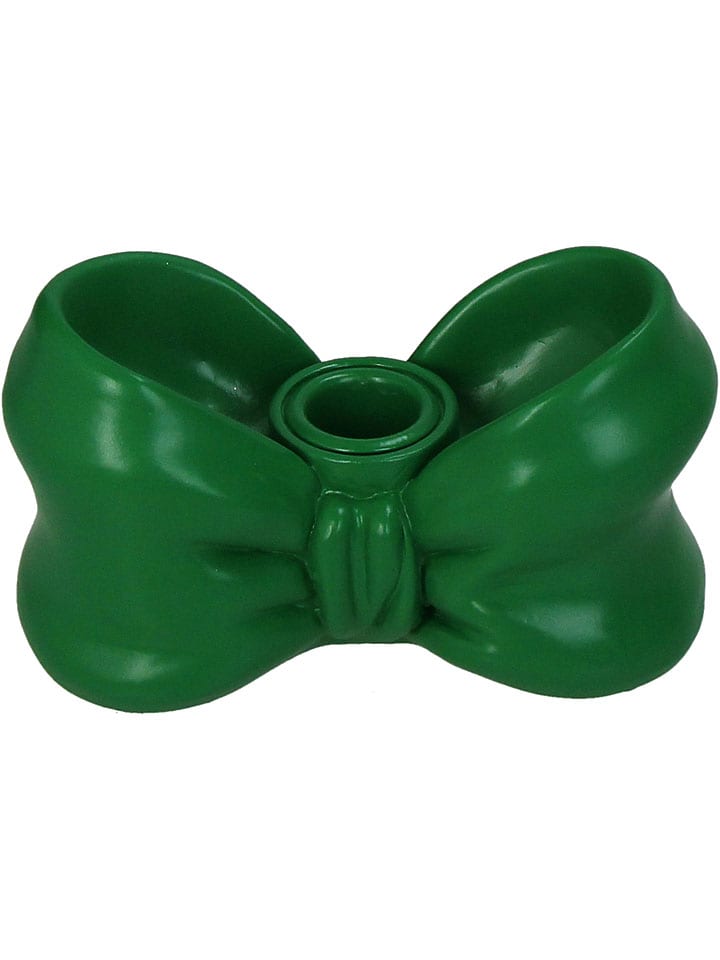 Świecznik "Bow" w kolorze zielonym - 13,5 x 7 x 7 cm