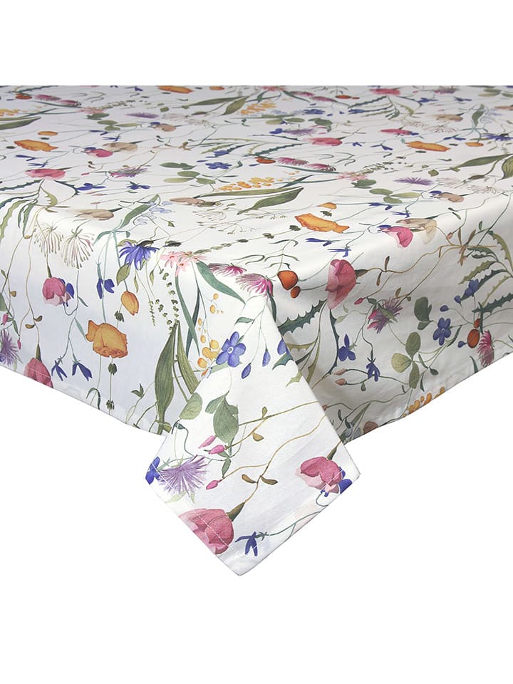 Obrus "Flora" w kolorze białym ze wzorem - 300 x 150 cm