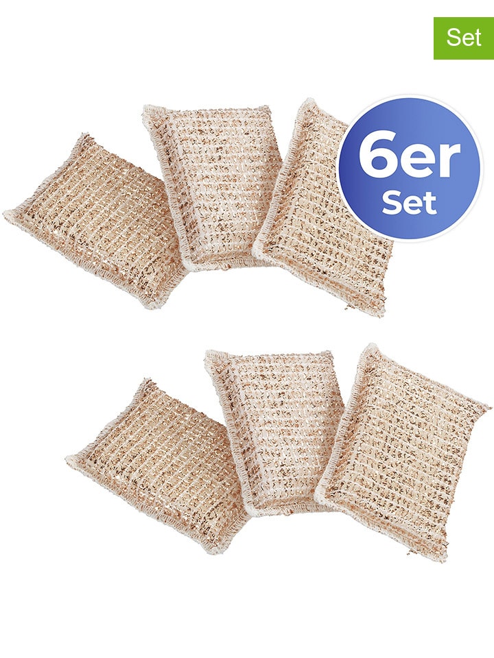 6-delige set: koperen sponzen lichtbruin - (L)11 x (B)7 cm