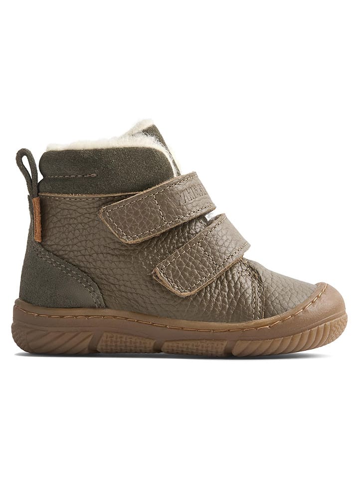 Skórzane botki zimowe w kolorze khaki