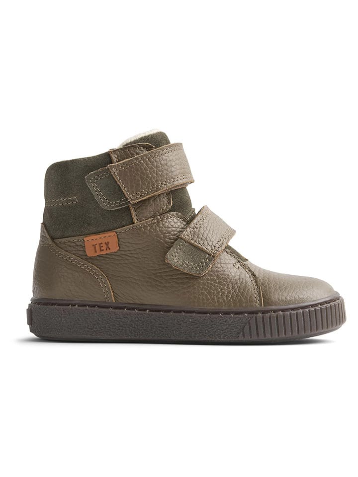 Skórzane botki zimowe w kolorze khaki