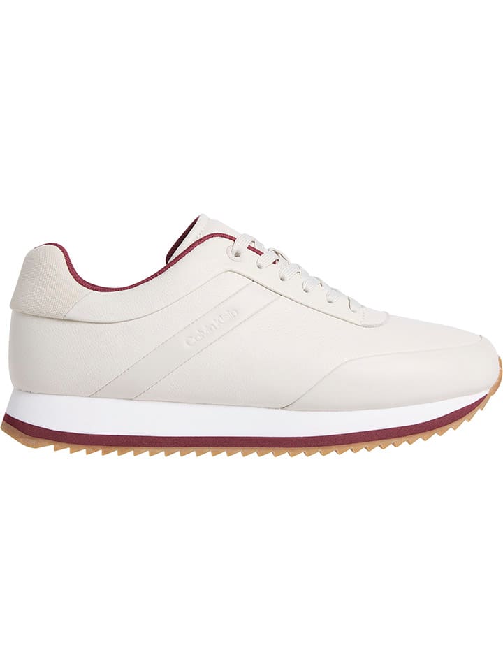 Leder-Sneakers in Creme/ Rot