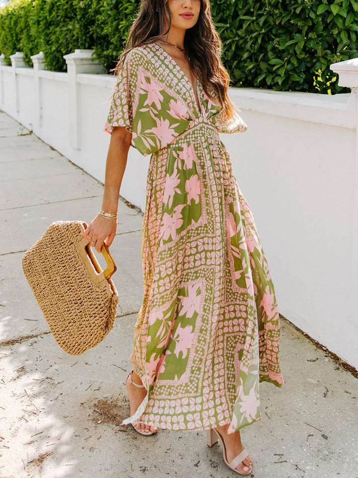Kleid in Grün/ Rosa