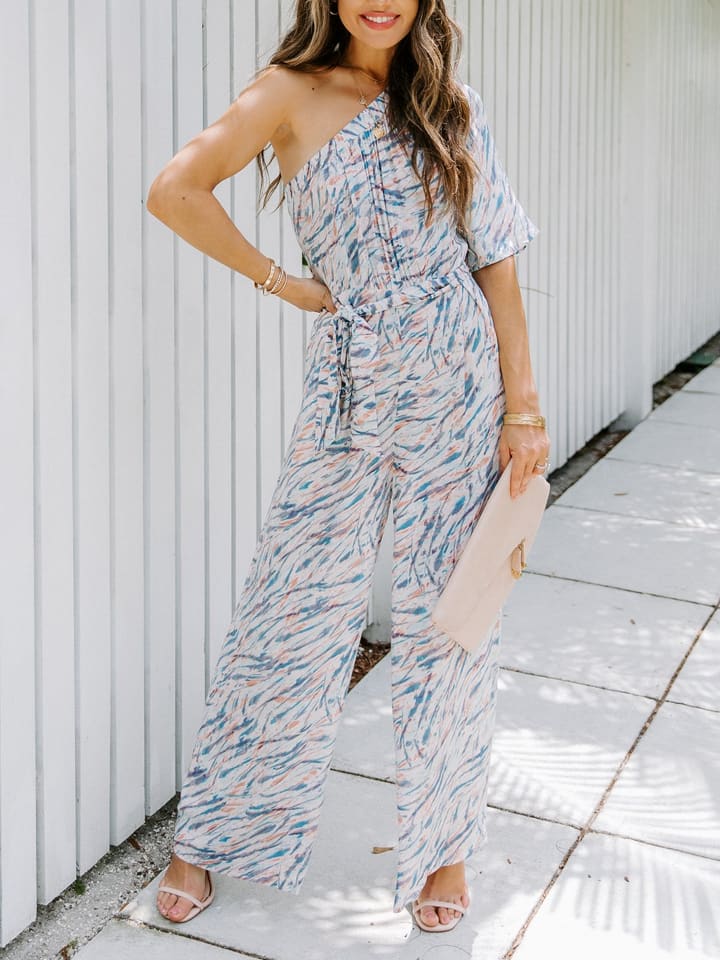 Jumpsuit crème/blauw