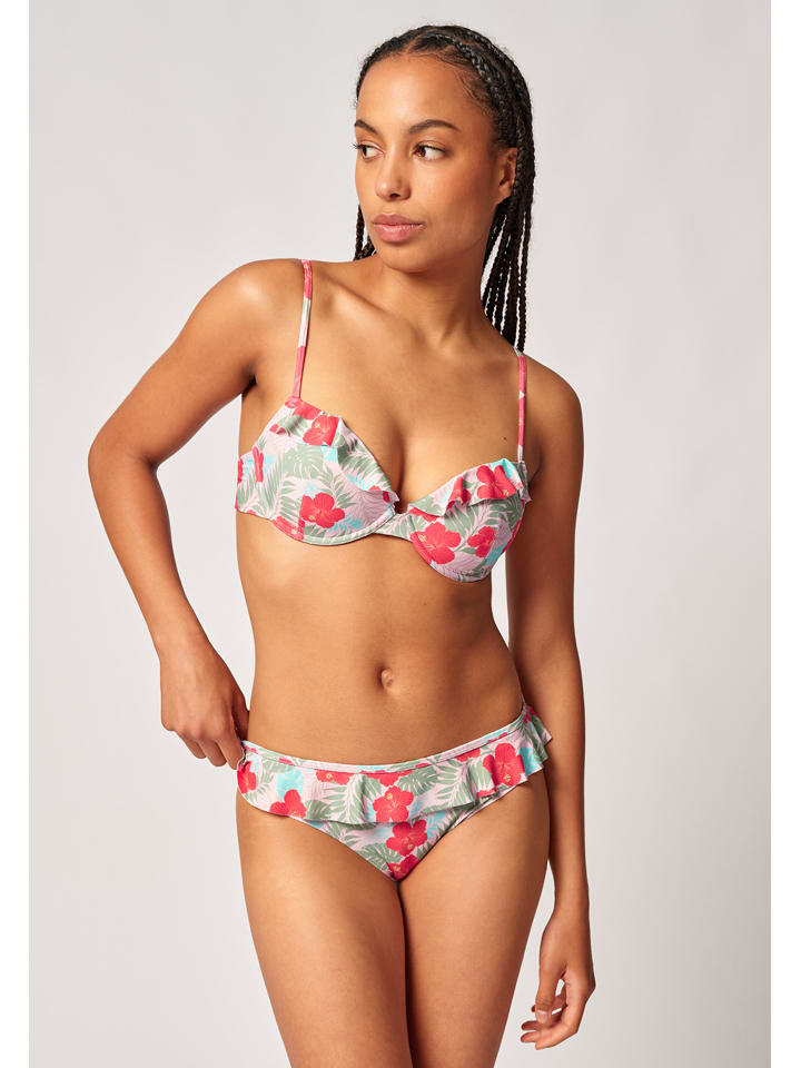 Bikini-Oberteil in Rot/ Grün/ Beige
