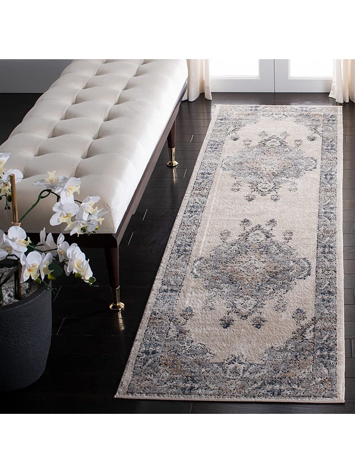 Kurzflor-Teppich in Creme/ Hellgrau