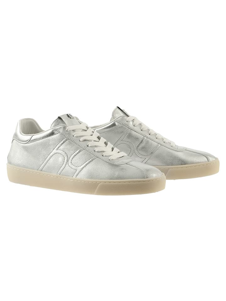 Skórzane sneakersy w kolorze srebrnym