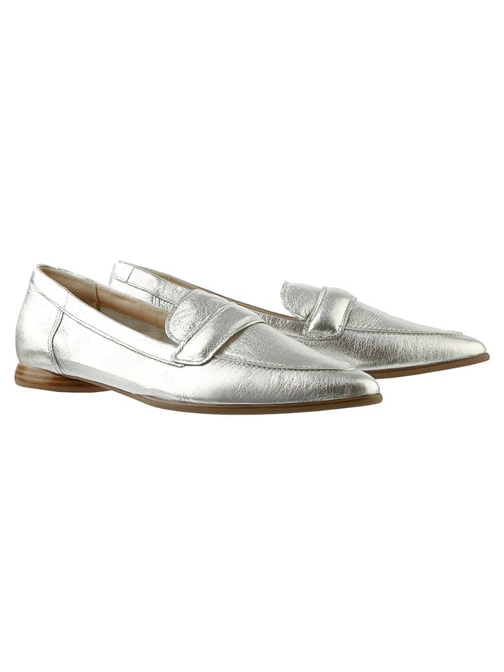 Leren mocassins zilverkleurig