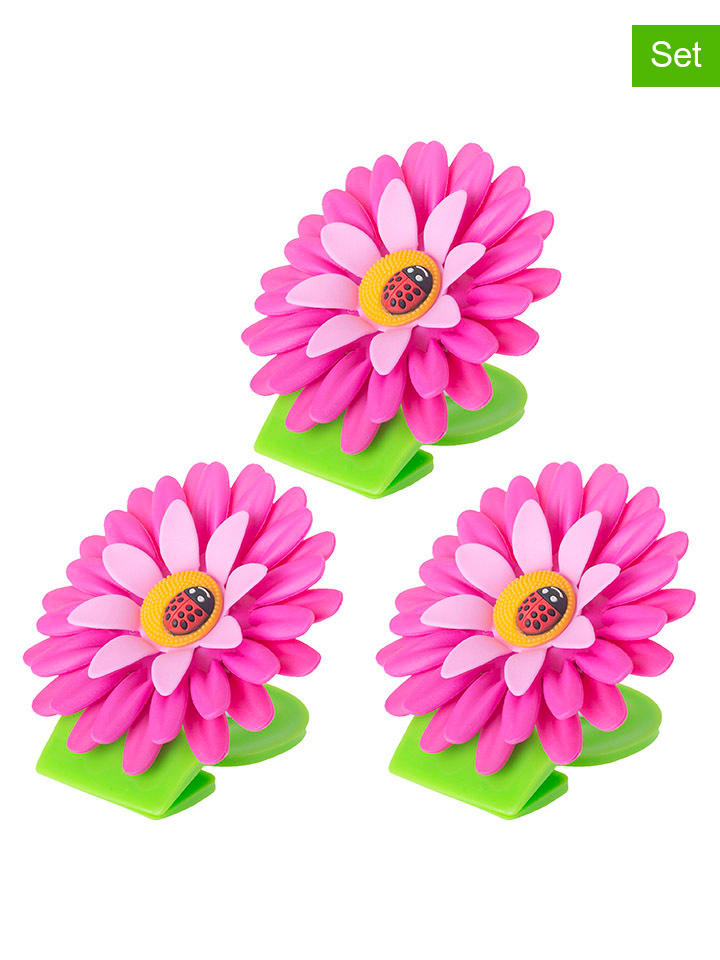Magnetyczne klipsy (3 szt.) "Flower power" w kolorze różowym - wys. 8 cm