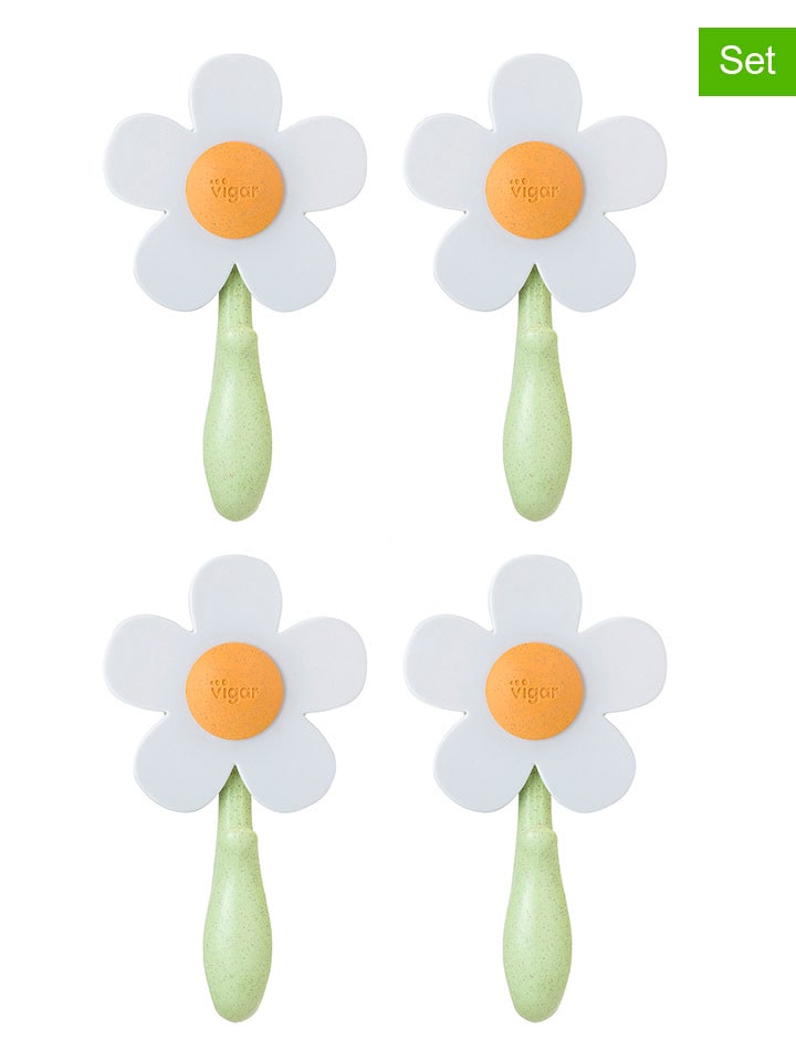 4er-Set: Wandhaken "Florganic" in Grün/ Weiß - (H)12,5 cm