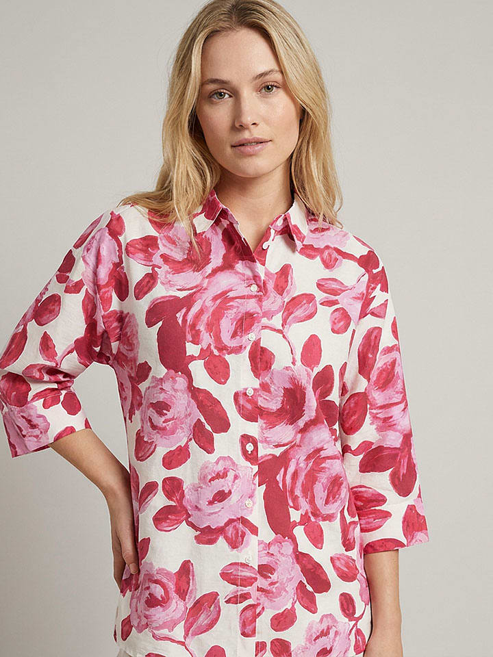 Blouse crème/rood/lichtroze
