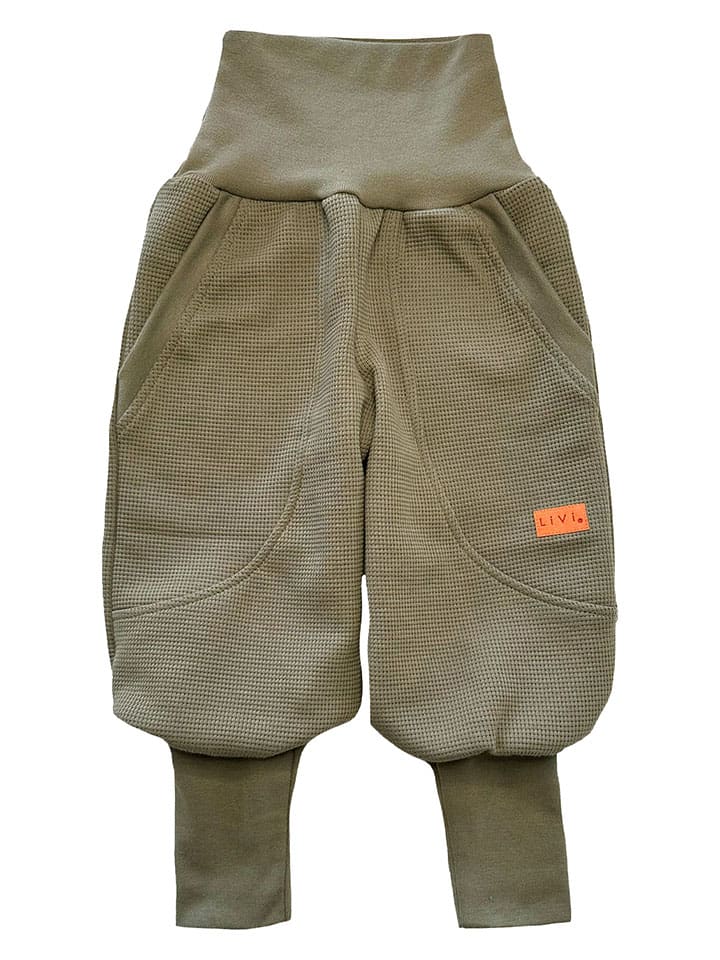 Spodnie "Waffekjersey Savanne" w kolorze khaki