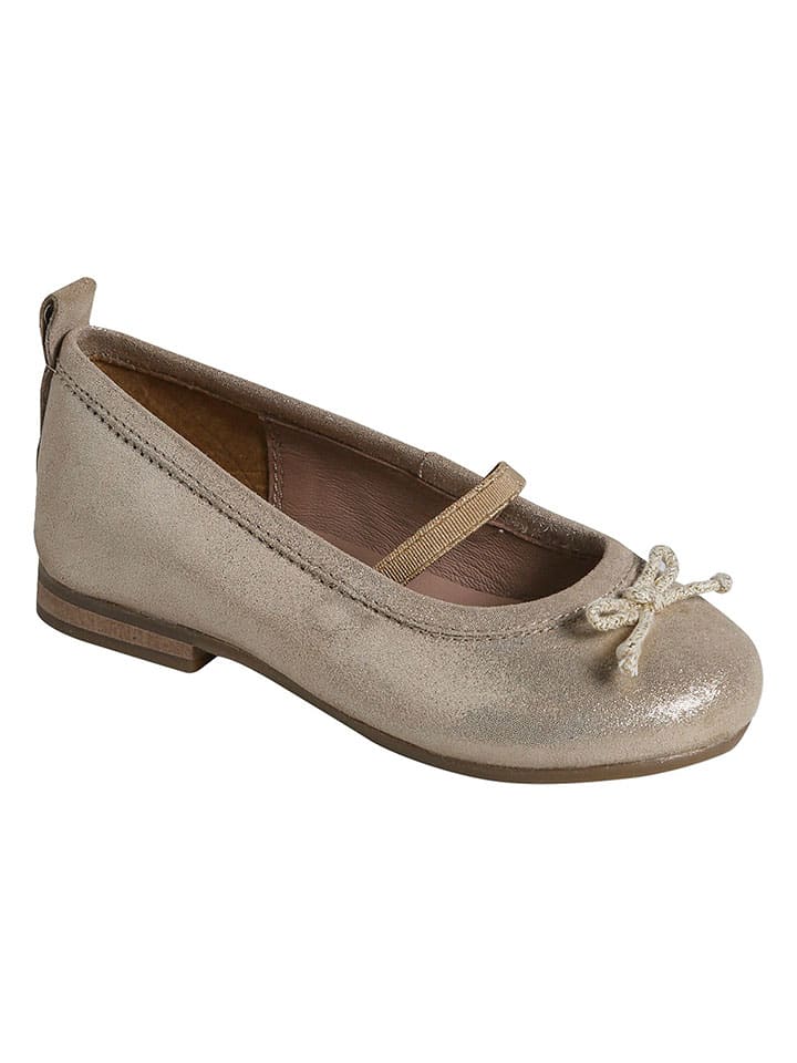 Leder-Ballerinas in Beige/ Gold