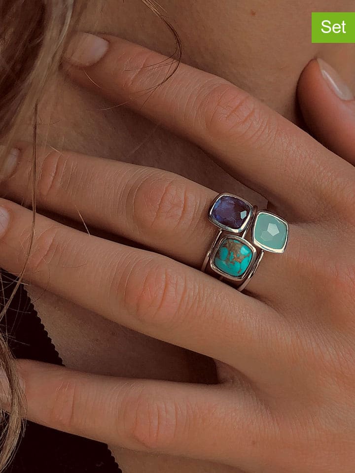 3-delige set: ringen met edelstenen