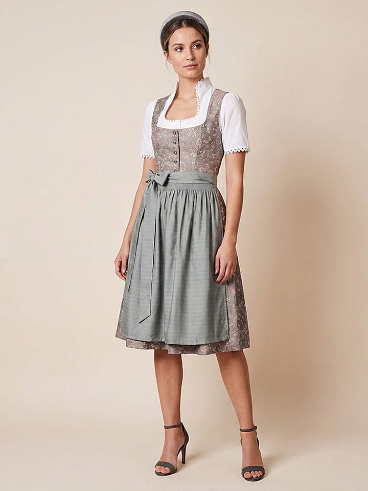 Dirndl ''Rose'' in Grün/ Dunkelbraun/ Rosa