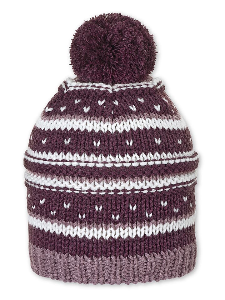 Gebreide muts met pompon paars