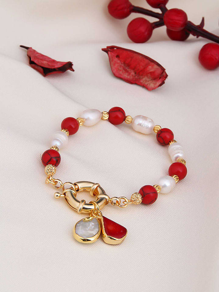 Vergold. Armband mit Edelsteinen und Perlen