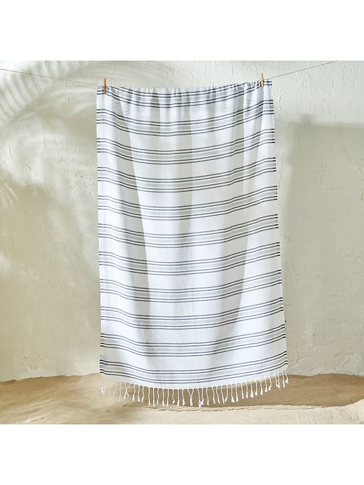 Strandtuch "Stripe" in Weiß/ Grau - (L)160 x (B)90 cm