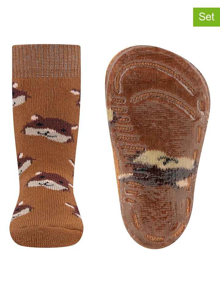 2er-Set: ABS-Socken "SoftStep Hamster" in Braun