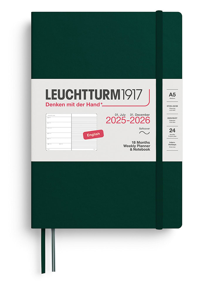 Wochenkalender & Notizbuch in Dunkelgrün - A5, ENG