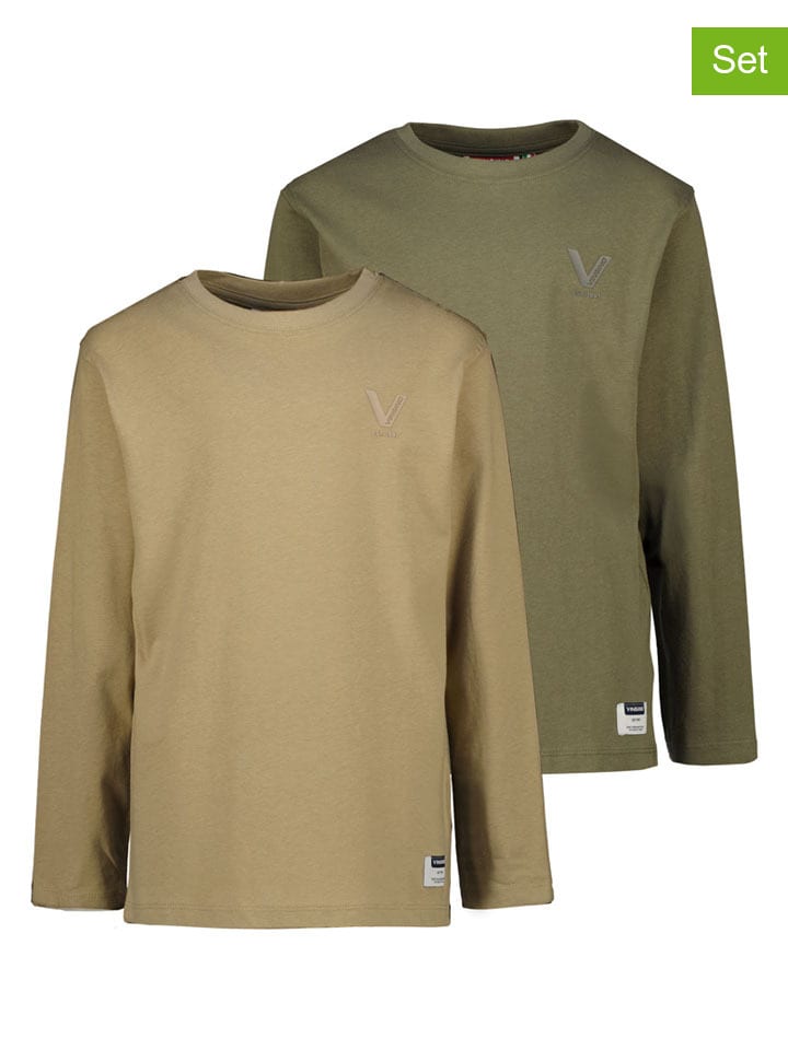 2-delige set: longsleeves kaki/lichtbruin