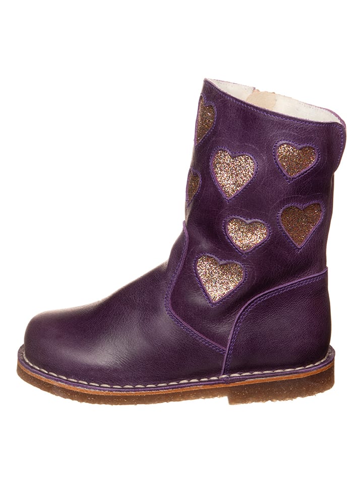 Leder-Boots in Lila/ Gold