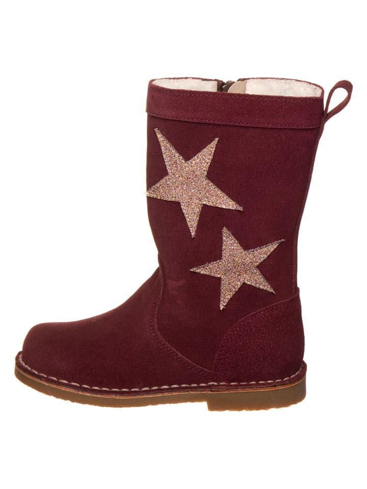 Leder-Stiefel in Dunkelrot/ Gold