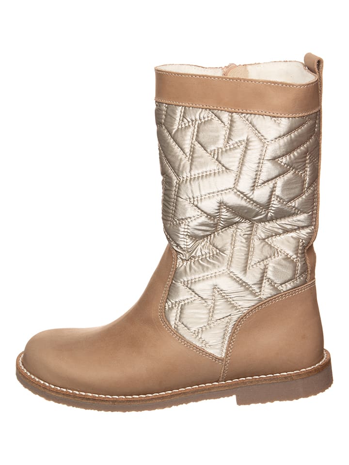Leder-Winterstiefel in Beige/ Gold