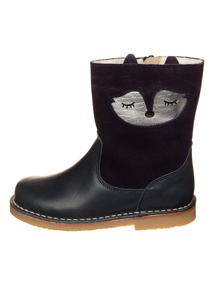 Leder-Winterboots in Dunkelblau