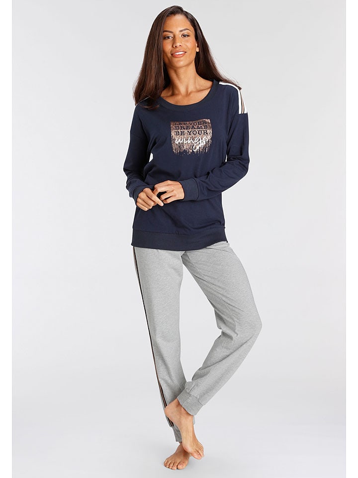 Pyjama in Grau/ Dunkelblau