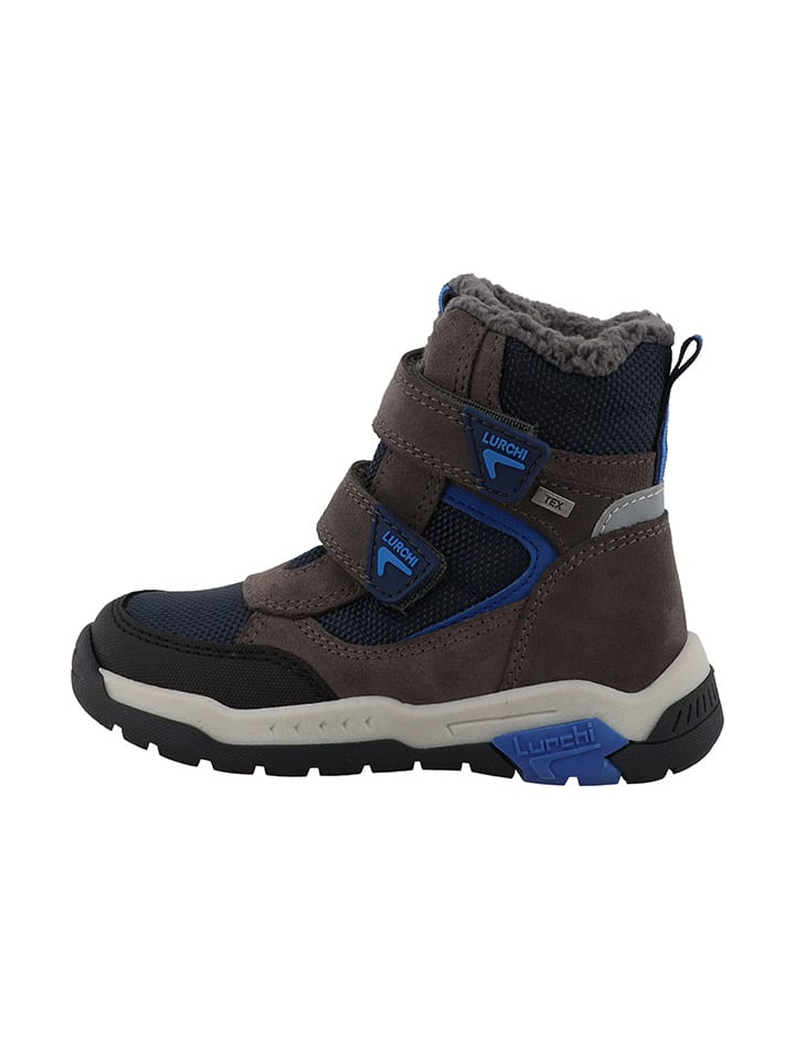 Leren winterlaarzen "Norris 1" antraciet/blauw