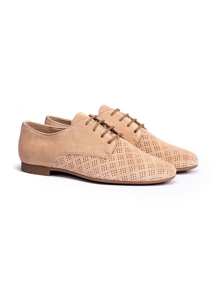 Leder-Schnürschuhe in Beige