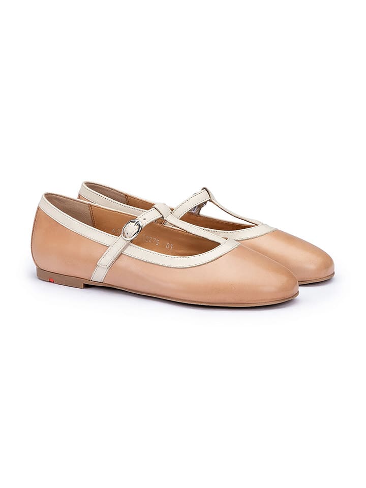 Leder-Ballerinas in Hellbraun/ Beige