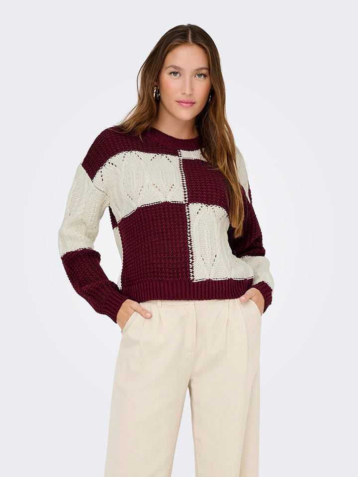 Sweter w kolorze bordowo-białym