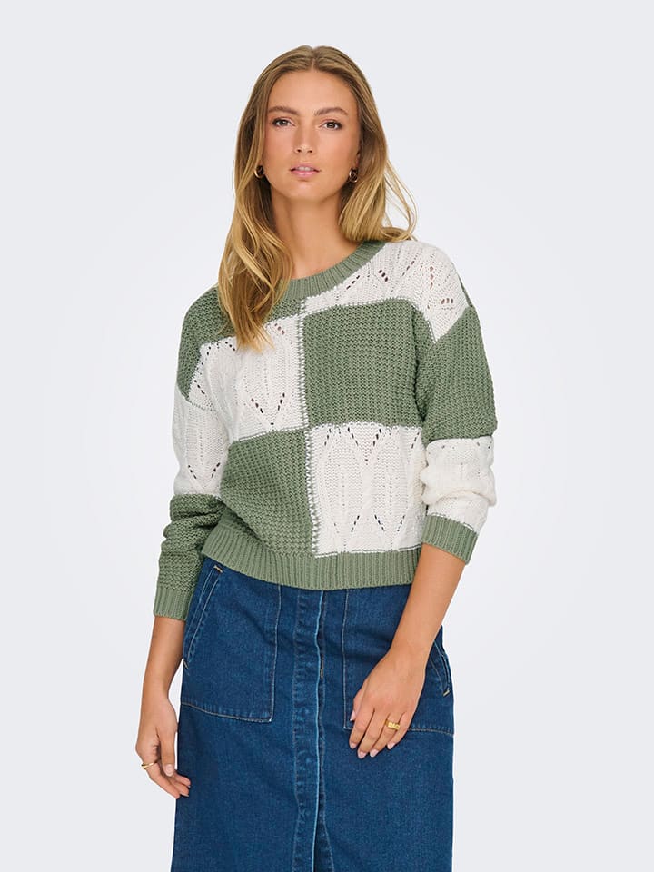 Sweter w kolorze zielono-białym