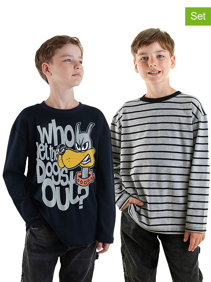 2er-Set: Longsleeves in Grau/ Schwarz