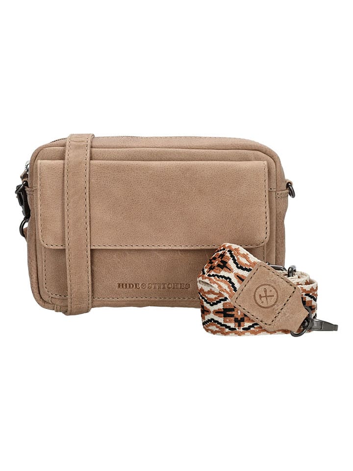 Leren schoudertas beige - (B)21 x (H)14 x (D)4 cm