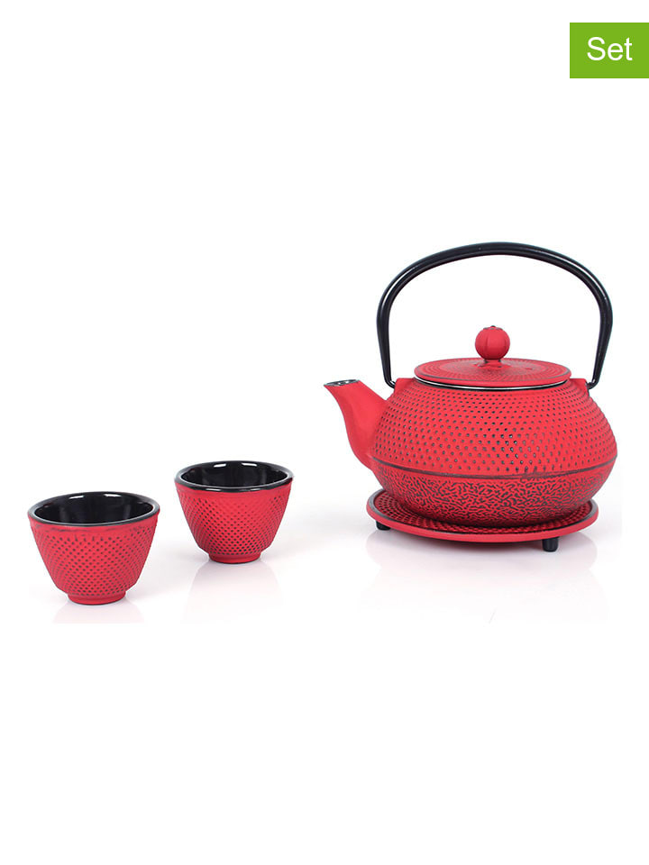 4tlg. Set: Teekanne in Rot - 800 ml
