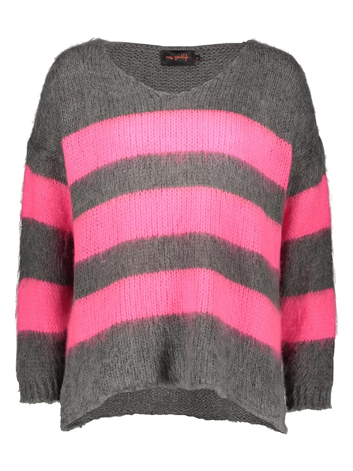 Sweter "Stripes" w kolorze ciemnoszaro-jasnoróżowym
