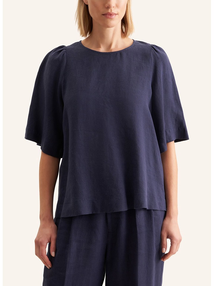Leinen-Bluse in Dunkelblau