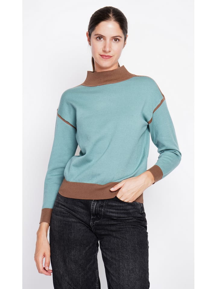 Trui turquoise/camel