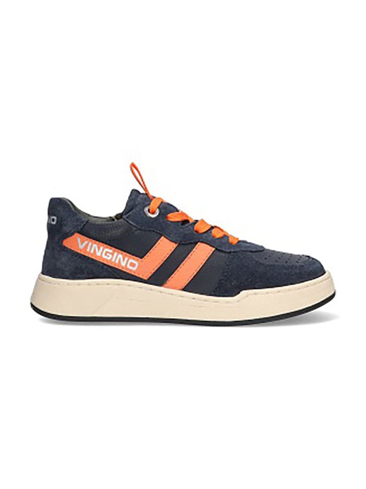 Leren sneakers donkerblauw/oranje