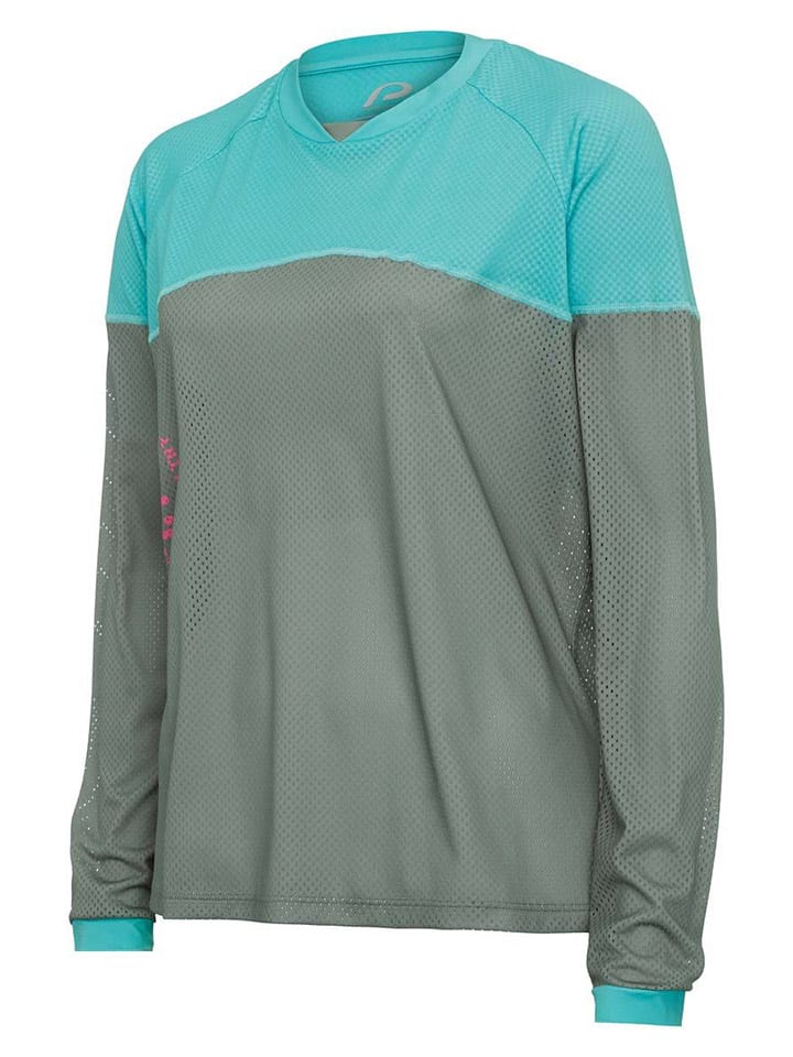 Fahrradlongsleeve "Mighty Lady" in Grün/ Türkis