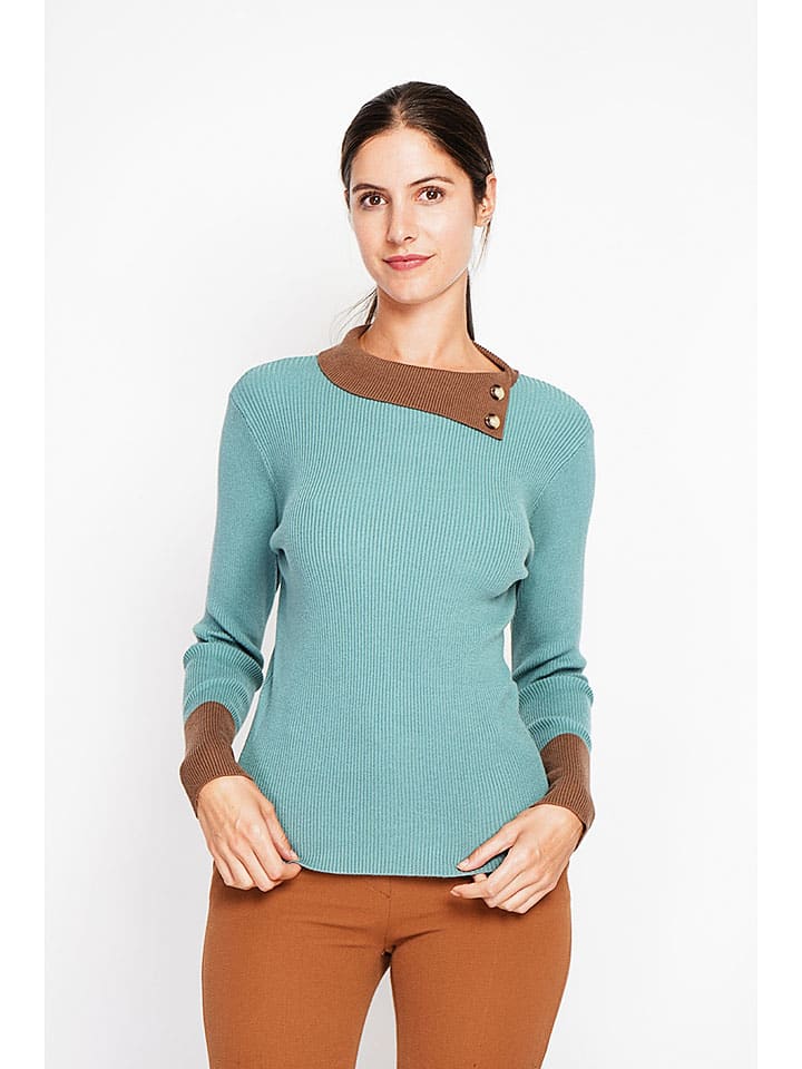Trui turquoise/camel