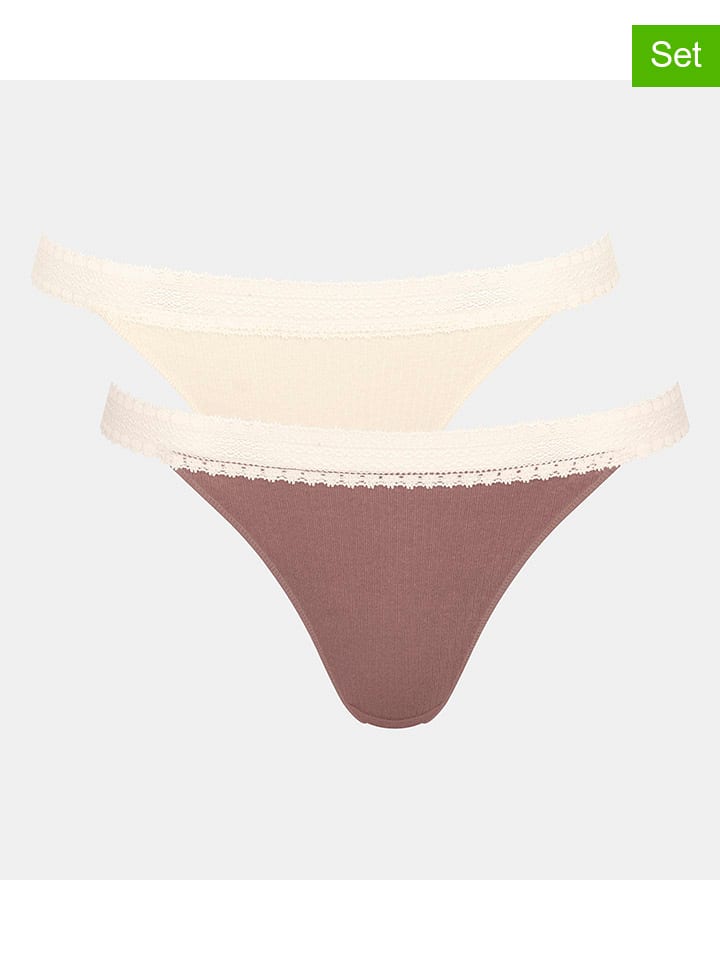 2er-Set: Strings in Creme/ Hellbraun
